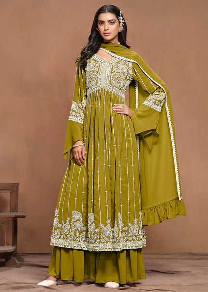 Green Embroidered Palazzo Suit