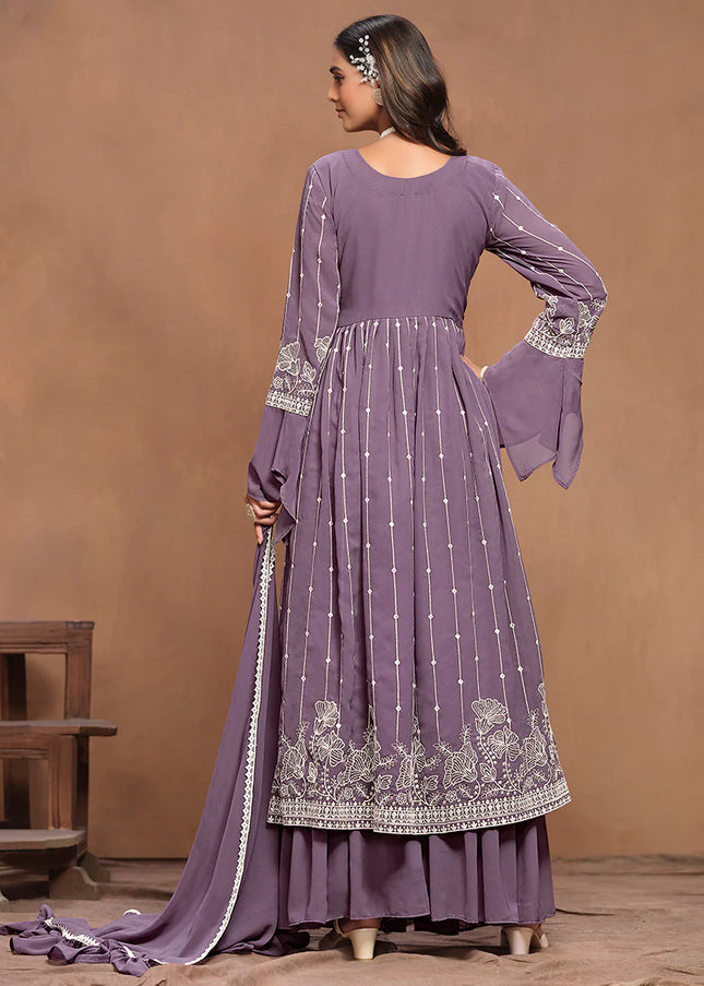 Purple Embroidered Palazzo Suit