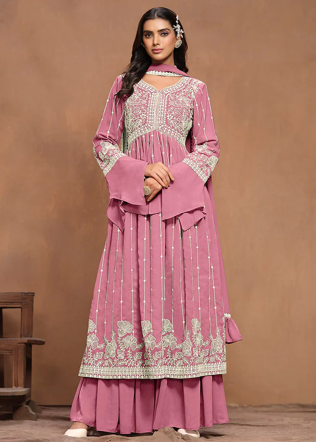 Pink Embroidered Palazzo Suit