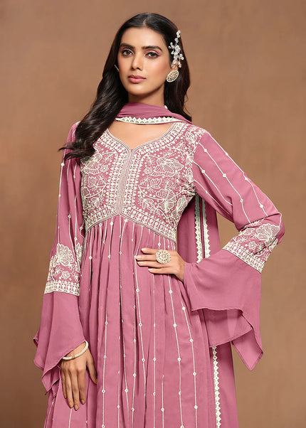 Pink Embroidered Palazzo Suit