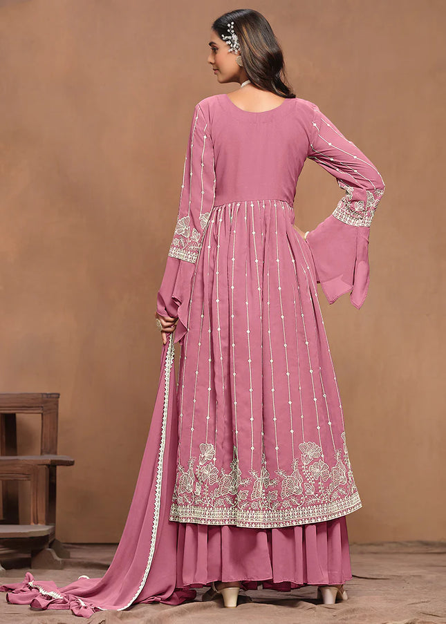 Pink Embroidered Palazzo Suit