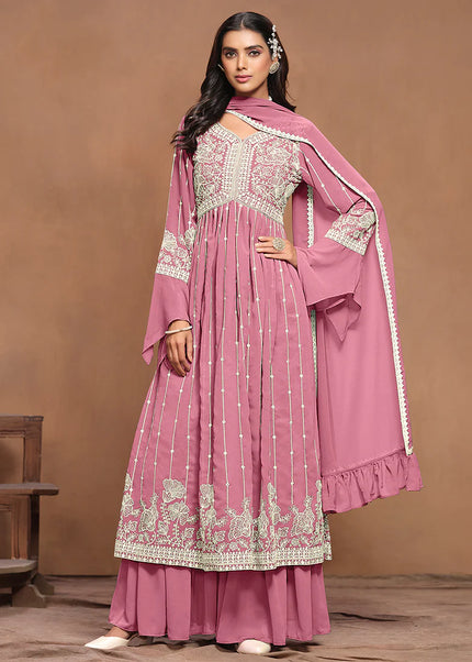 Pink Embroidered Palazzo Suit