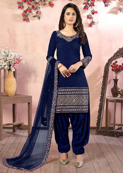 Blue Mirror Embroidered Punjabi Suit