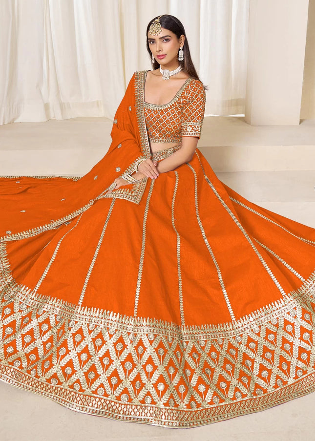 Orange Embroidered Lehenga Choli