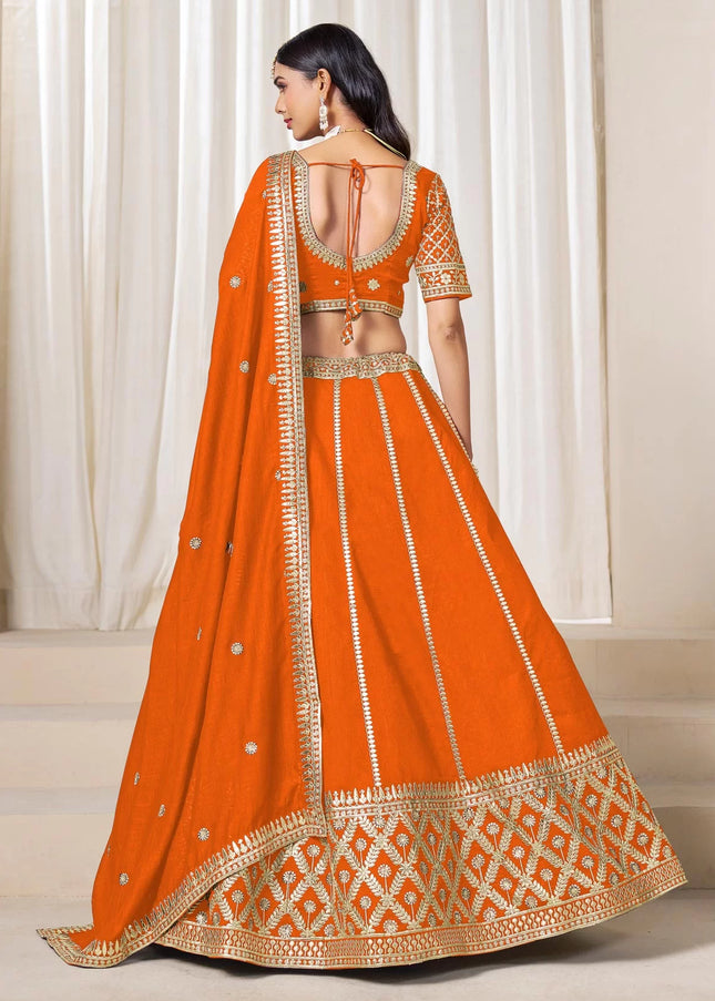 Orange Embroidered Lehenga Choli