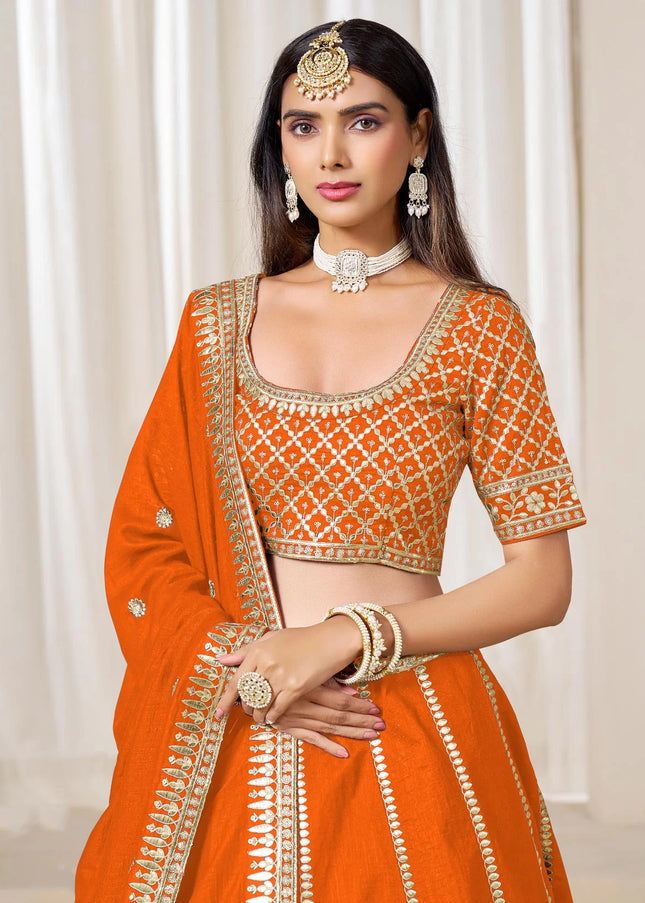 Orange Embroidered Lehenga Choli