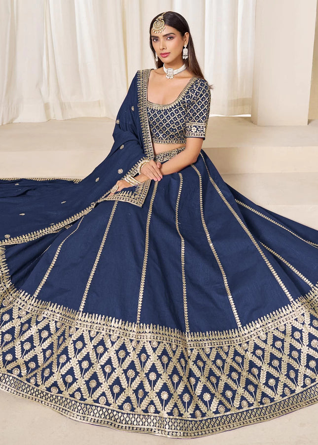 Navy Blue Embroidered Lehenga Choli