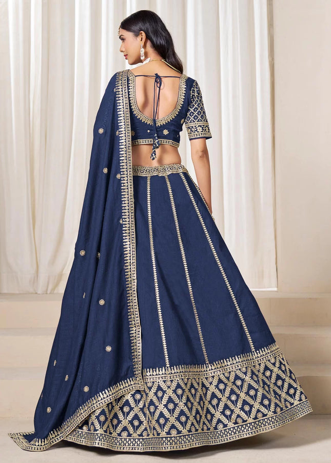 Navy Blue Embroidered Lehenga Choli
