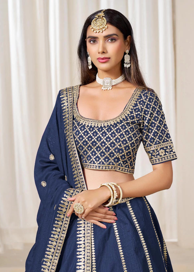Navy Blue Embroidered Lehenga Choli