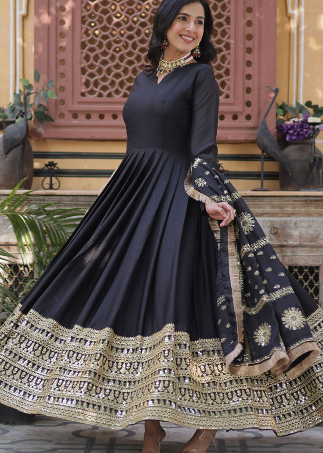 Black Embroidered Anarkali Gown