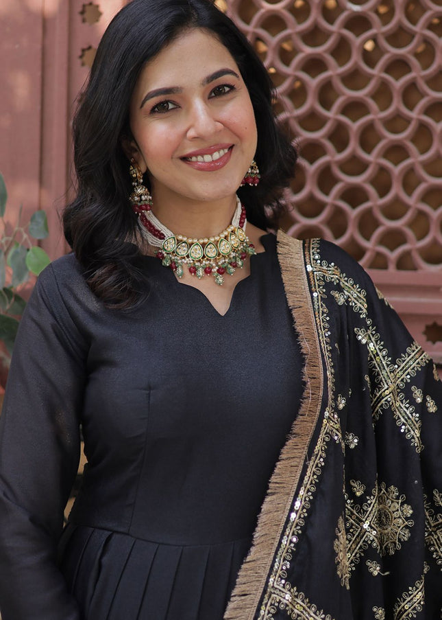 Black Embroidered Anarkali Gown