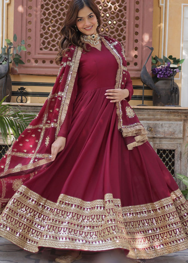 Maroon Embroidered Anarkali Gown