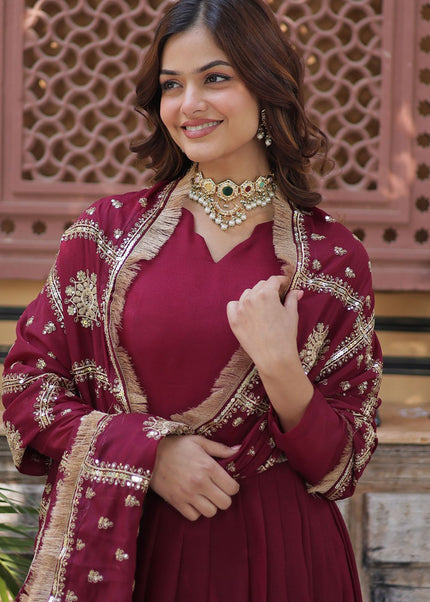 Maroon Embroidered Anarkali Gown
