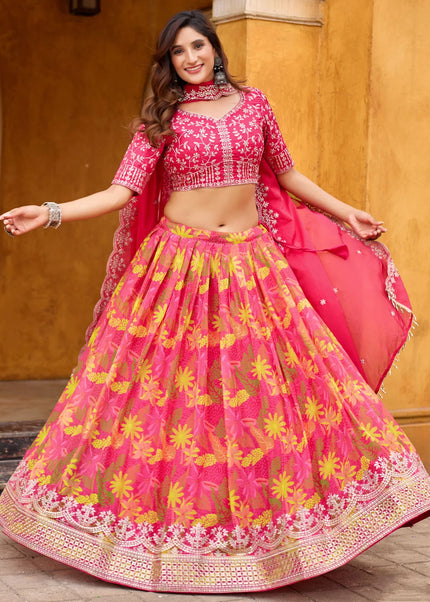 Pink Printed and Embroidered Lehenga Choli