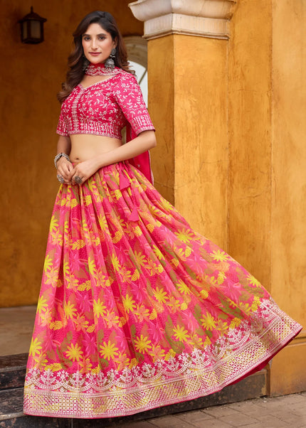 Pink Printed and Embroidered Lehenga Choli