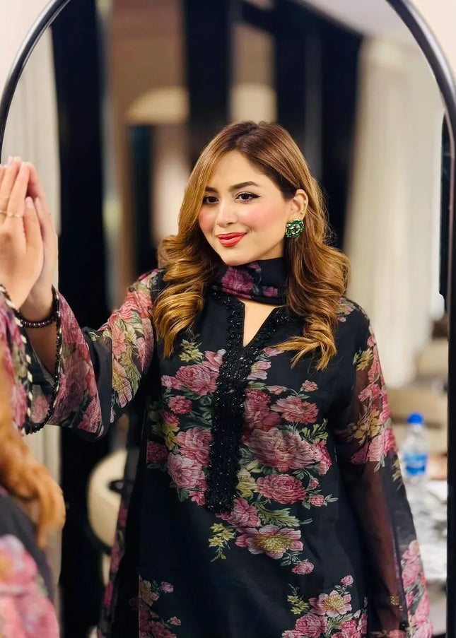 Black Floral Printed Pant Style Suit