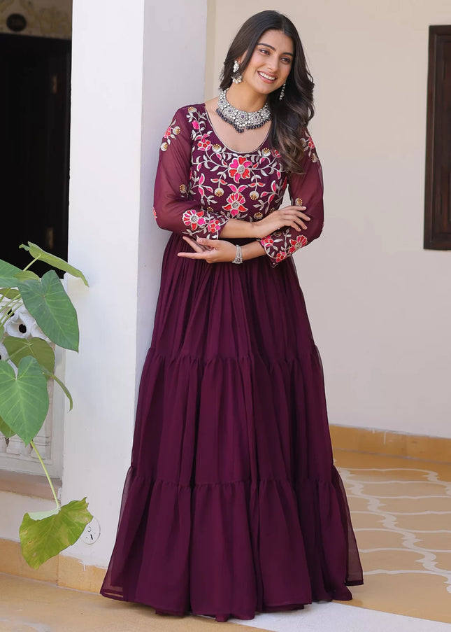 Maroon Embroidered Anarkali Gown