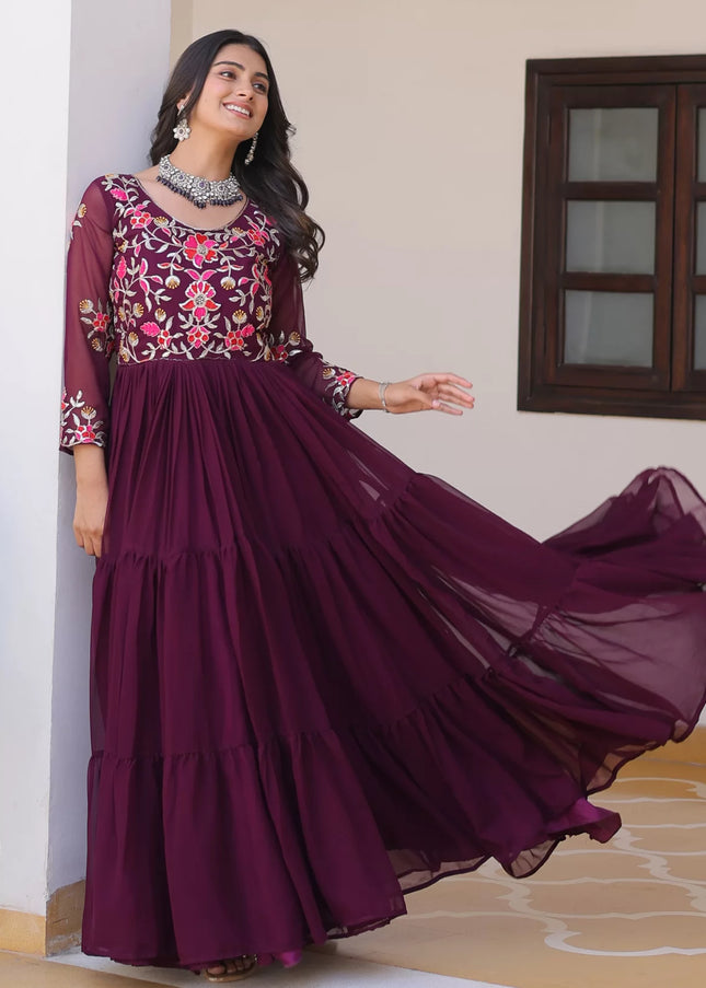 Maroon Embroidered Anarkali Gown
