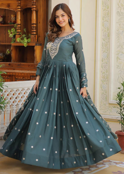 Teal Embroidered Anarkali Gown