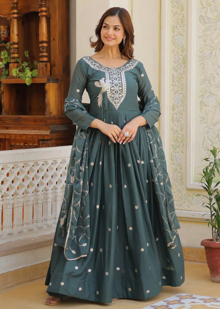 Teal Embroidered Anarkali Gown