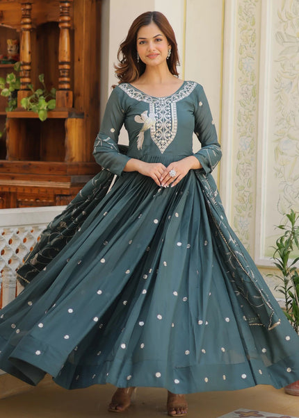 Teal Embroidered Anarkali Gown