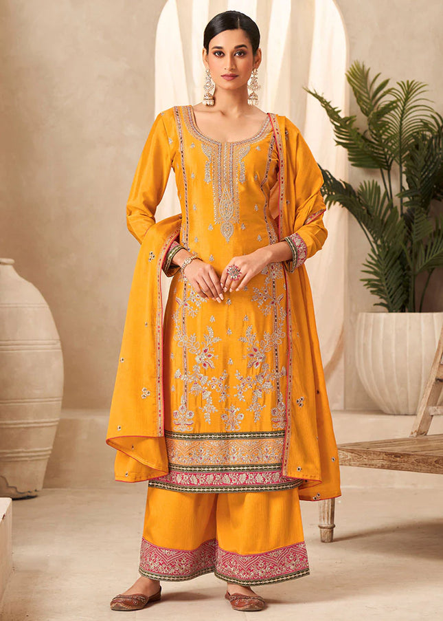 Yellow Multi Embroidered Salwar Style Pant Suit