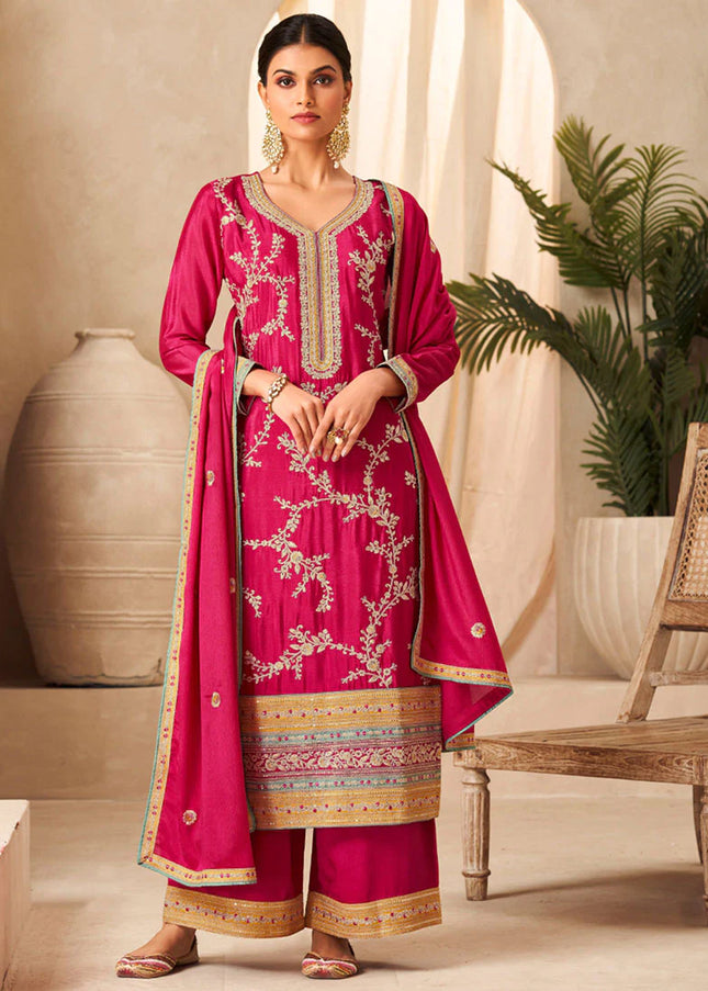 Pink Multi Embroidered Salwar Style Pant Suit
