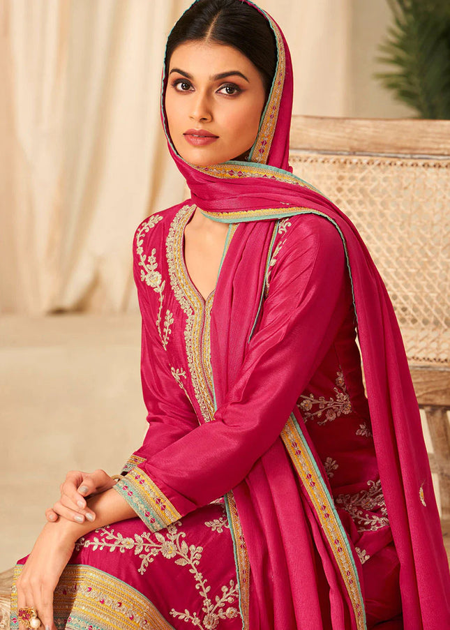 Pink Multi Embroidered Salwar Style Pant Suit