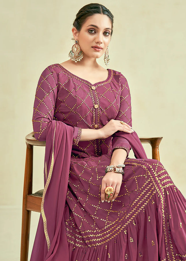 Mauve Pink Embroidered Anarkali Gown