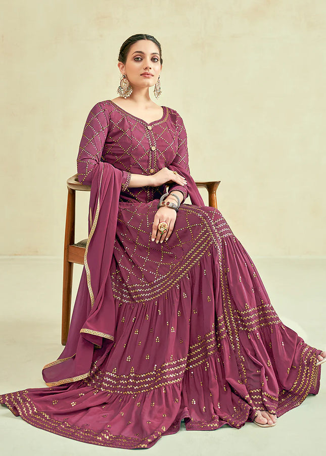 Mauve Pink Embroidered Anarkali Gown