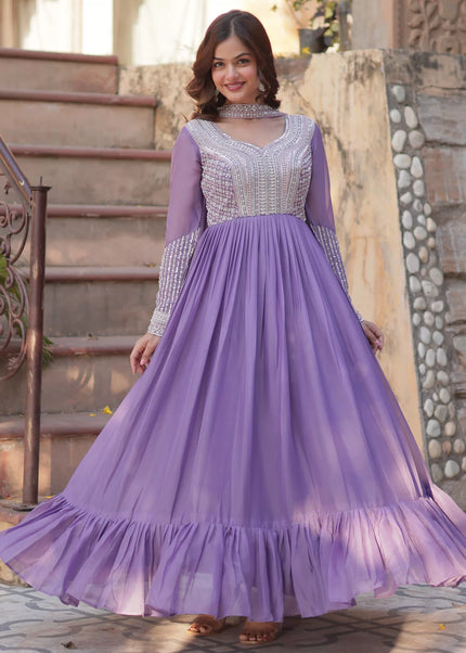 Lavender Embroidered Anarkali Gown