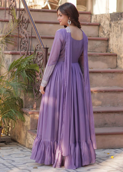 Lavender Embroidered Anarkali Gown