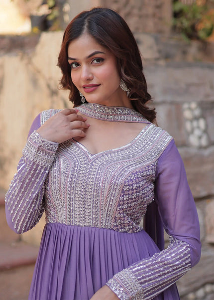 Lavender Embroidered Anarkali Gown