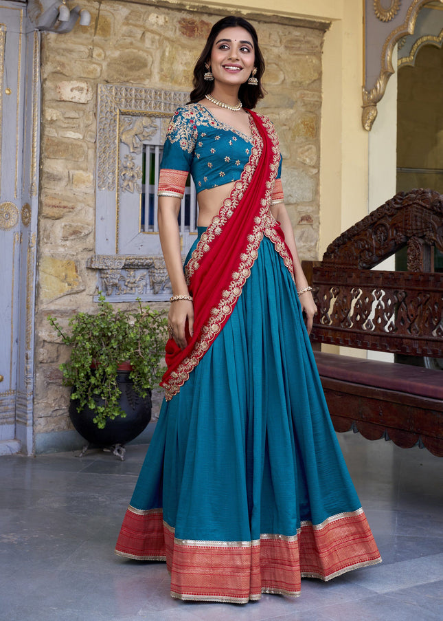 Teal Embroidered Lehenga Choli
