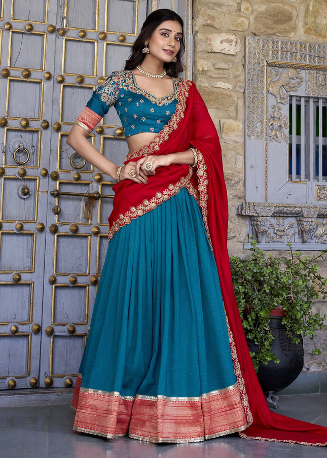 Teal Embroidered Lehenga Choli