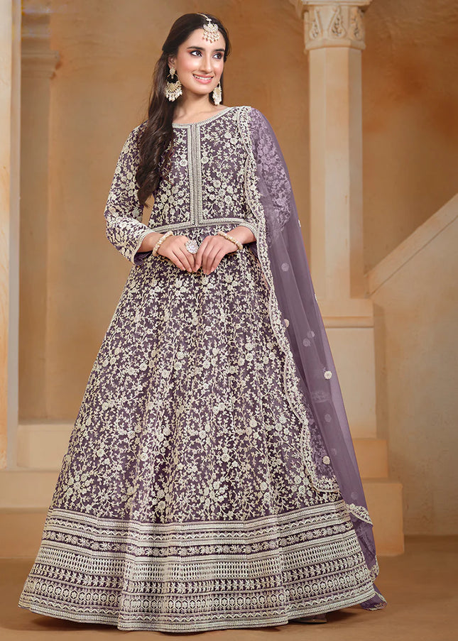 Purple Embroidered Anarkali