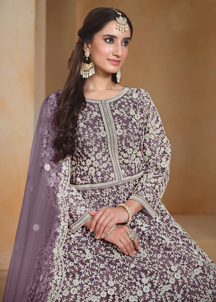 Purple Embroidered Anarkali