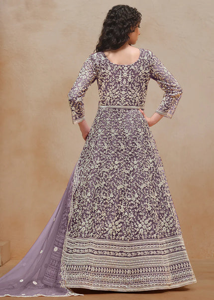 Purple Embroidered Anarkali