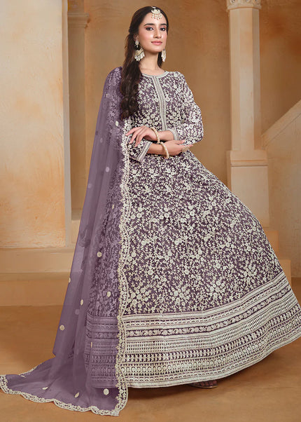 Purple Embroidered Anarkali