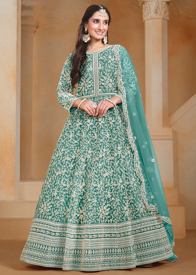 Turquoise Embroidered Anarkali