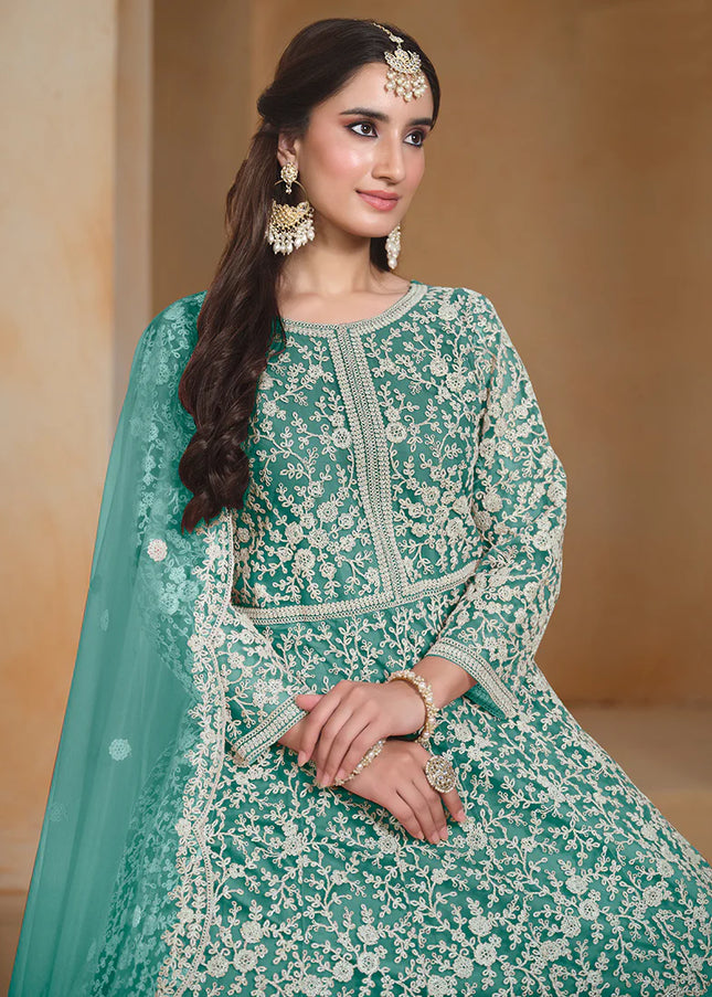 Turquoise Embroidered Anarkali