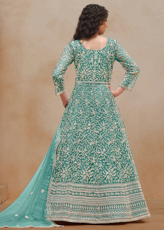 Turquoise Embroidered Anarkali