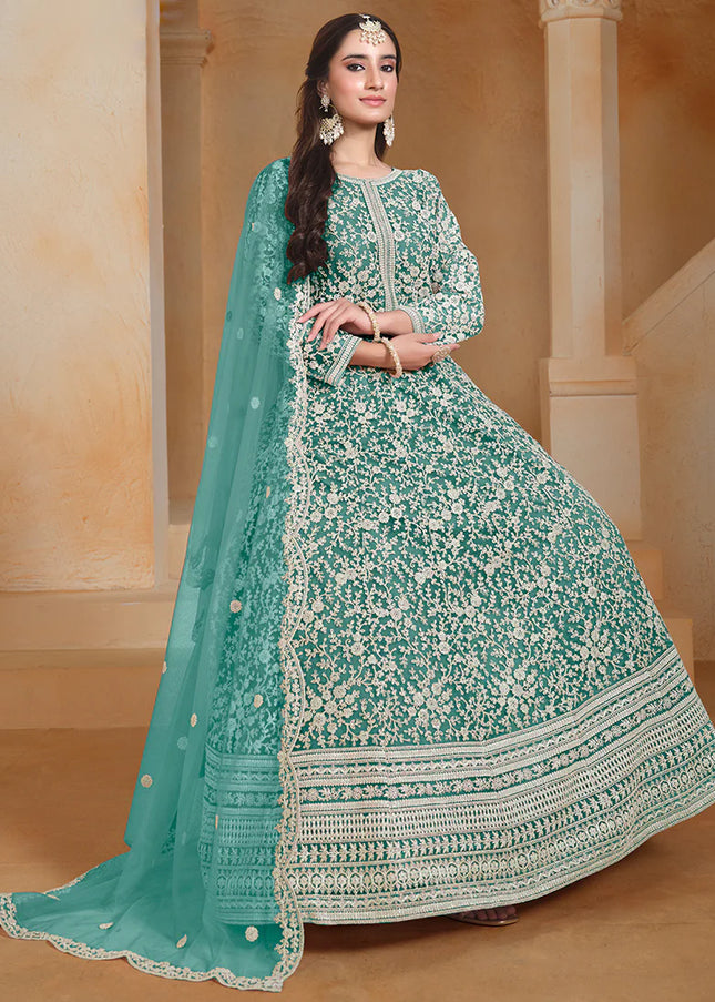 Turquoise Embroidered Anarkali