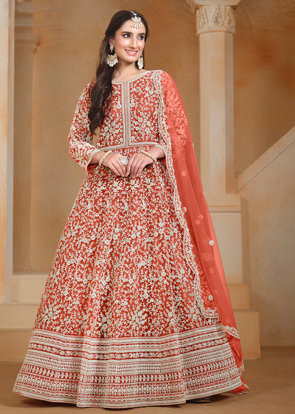 Orange Embroidered Anarkali