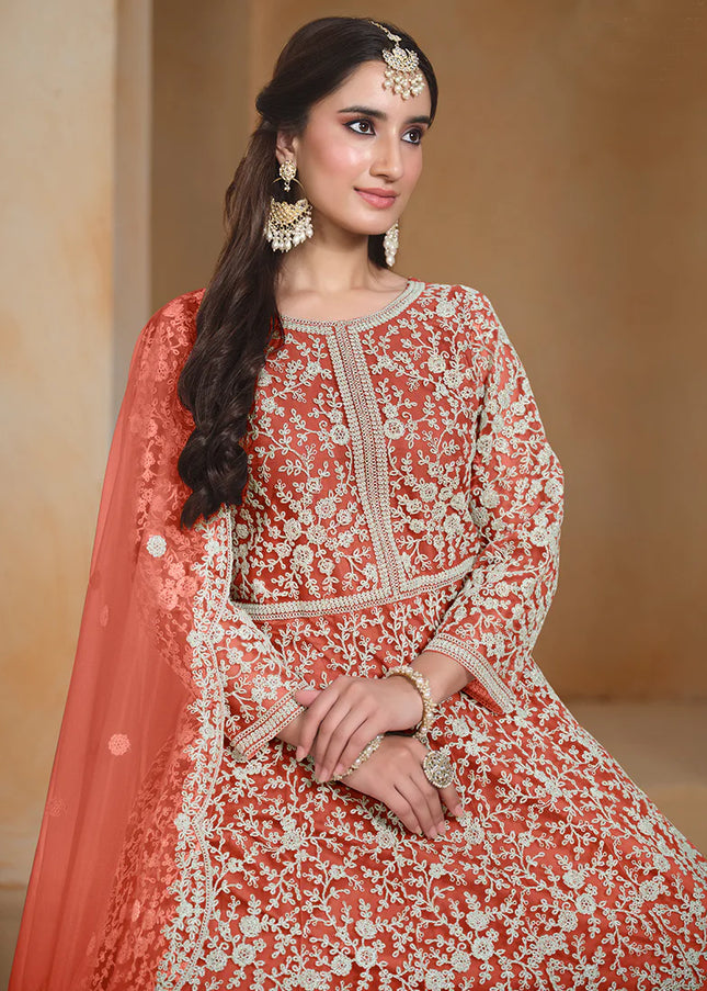 Orange Embroidered Anarkali