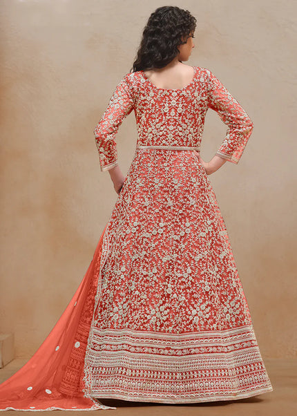 Orange Embroidered Anarkali