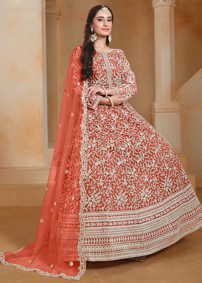 Orange Embroidered Anarkali