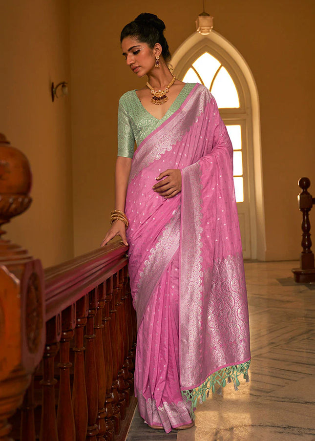 Pink and Sea Green Embroidered Festive Saree