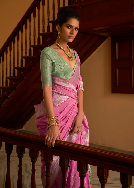 Pink and Sea Green Embroidered Festive Saree