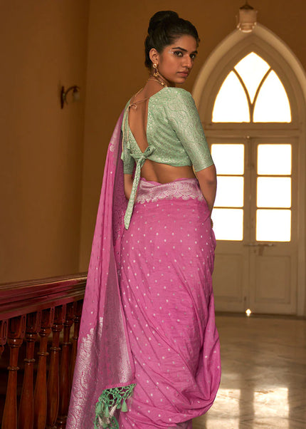 Pink and Sea Green Embroidered Festive Saree